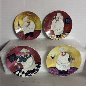 Set of 4 Fat Chef Themed Decorative Plates Set